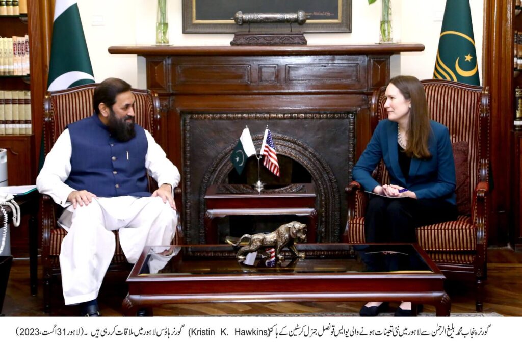 Newly appointed US Consul General Christine K. Hawkins meets with Punjab Governor
