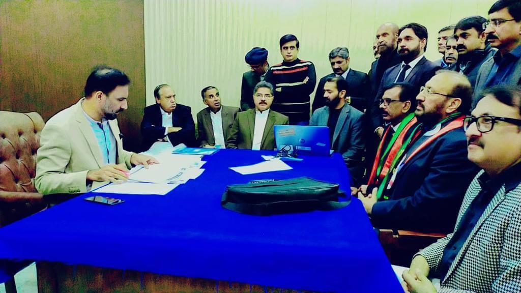 PPP nominee Hafiz Hussain Ahmad Madni files his nomination papers for NA 168 Bahawalpur