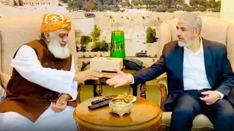 JUI leader Fazal urRehman condoles Ismail Haniyeh death with Hamas leader Khalid Meshal