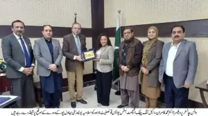 A delegation from the Public Engagement Office of the U.S. Consulate Lahore, led by Raquel King, met with Vice Chancellor Professor Dr. Muhammad Kamran.